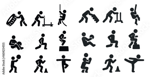 Athletics and sports silhouette icons set – fitness, exercise, gym symbols