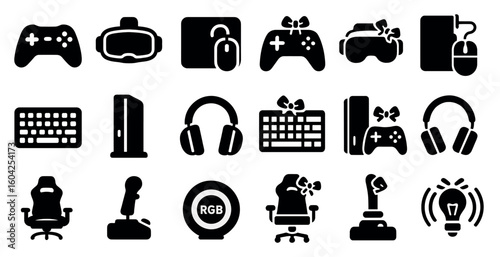 Gaming and entertainment solid icons set – filled, video game, esports symbols