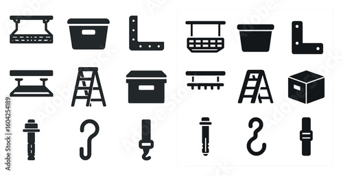 Construction and hardware icons set – silhouette, solid, building tools symbols