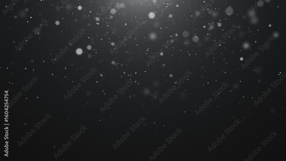 Fototapeta premium abstract black and white background with bokeh lights and dust falling animation,science and space social media motion background