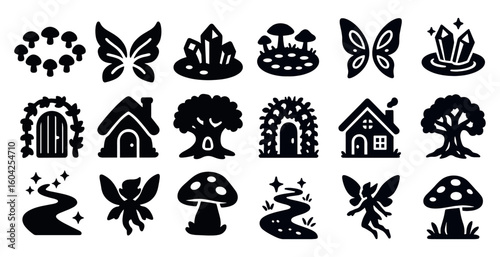Nature and fantasy icons set – silhouette, mystical, enchanted graphics