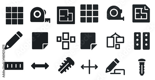 Home improvement outline icons set – linear, blueprint, renovation symbols