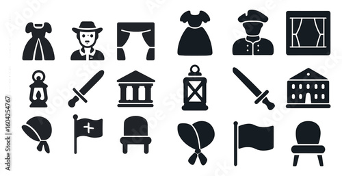 Historic and cultural silhouette icons set – classic, traditional, landmark symbols
