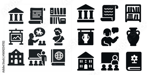 Education and learning solid icons set – filled, academic, knowledge symbols