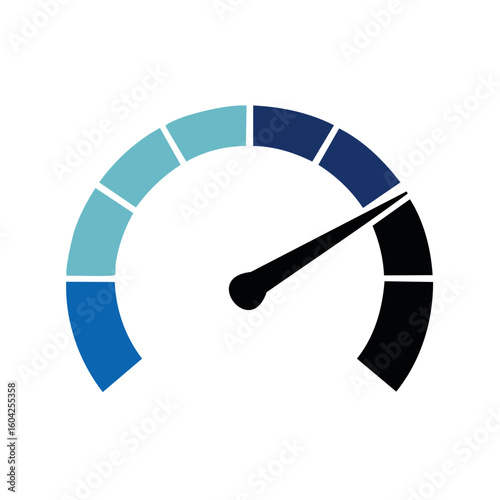 Abstract speedometer indicator showing progress measurement or performance gauge with blue gradient on black background
