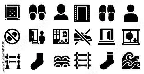 Japanese culture solid icons set – filled, silhouette, traditional symbols art