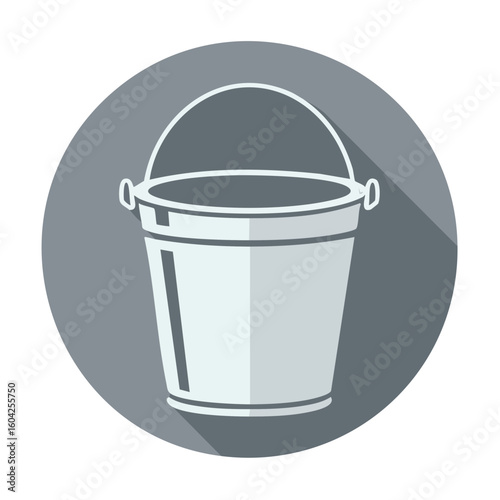 Gray bucket icon with handle flat design water bucket vector container metal pail isolated background simple minimalist tool