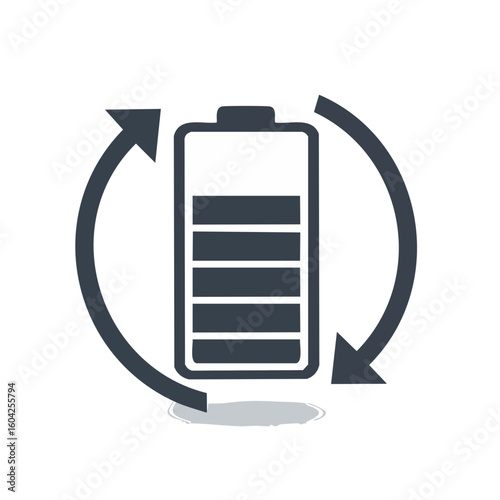 Battery charging icon with circular arrows indicating energy renewal and sustainable technology