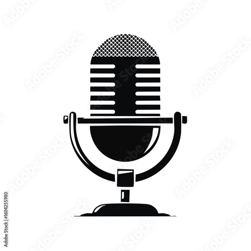 Retro microphone vector icon on black background audio recording equipment vintage style broadcast technology voice communication