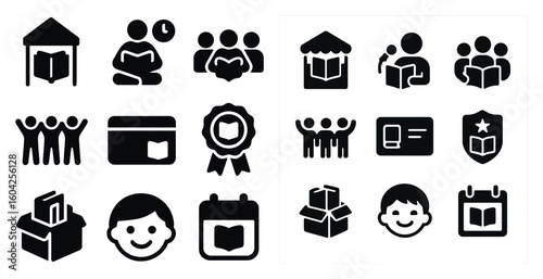 Education and learning icons set – solid, filled, academic and study symbols