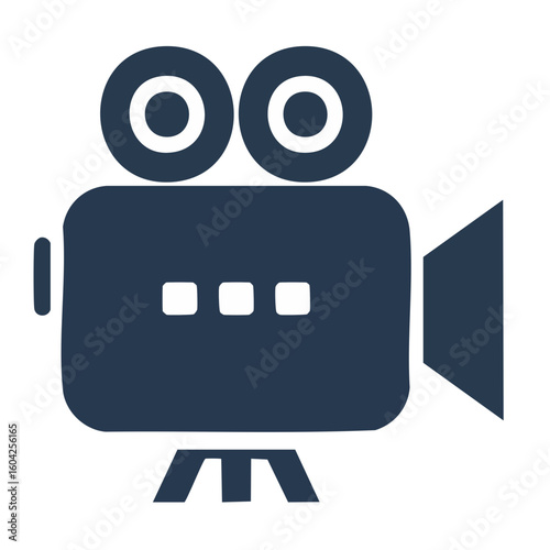 Vintage film camera icon on black background for movie industry creatives. Old movie camera, cinema, vector illustration.