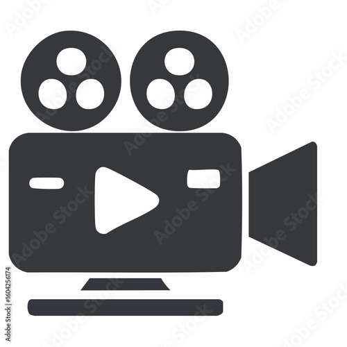 Vintage style movie camera icon illustration for cinematic concepts, film production, video recording, and creative media projects.