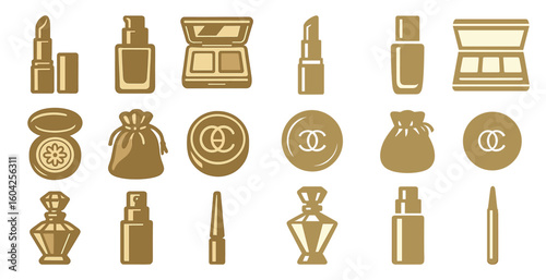 Makeup beauty solid icons set – cosmetics, filled, skincare and fashion symbols