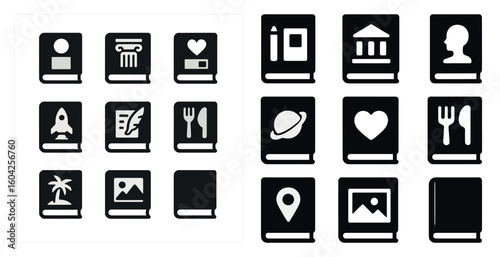 Education and learning solid icons set – filled, study, academic symbols