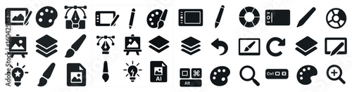 Art and design solid icons set – filled, creative, graphic elements