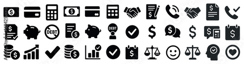 Finance and accounting icons set – solid, filled, money and budget symbols