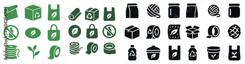 Eco-friendly and sustainable solid icons set – green, recyclable symbols