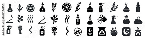 Aromatherapy and wellness silhouette icons set – holistic, spa, relaxation symbols