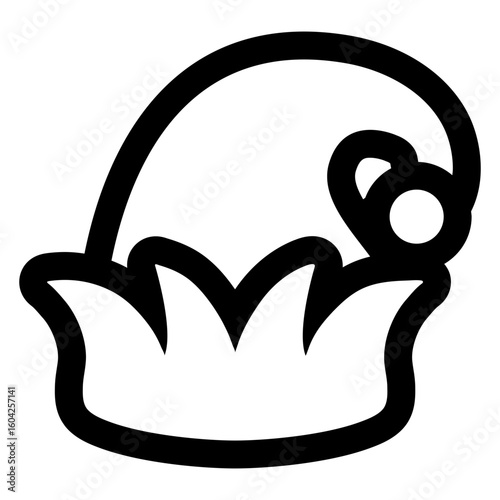 Tiempo de Navidad. Icono con sombrero de elfo de Santa Claus con líneas para su uso en tarjetas y felicitaciones