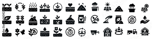 Environmental and farming icons set – solid, filled, eco and agriculture symbols