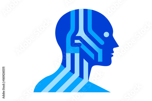 Futuristic Artificial Intelligence Concept with Abstract Digital Human Head and Glowing Network Lines