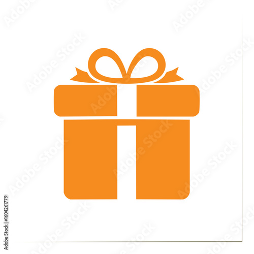 Orange gift box illustration with bow on black background presents surprise celebration party holiday