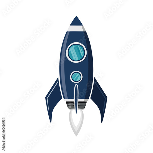 Cartoon rocket ship launch vector illustration isolated on black background for space adventure themes
