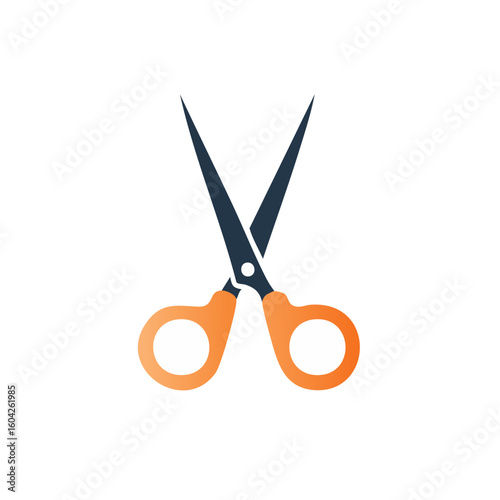 Scissors illustration open blades cutting tool craft supply orange handles against black background