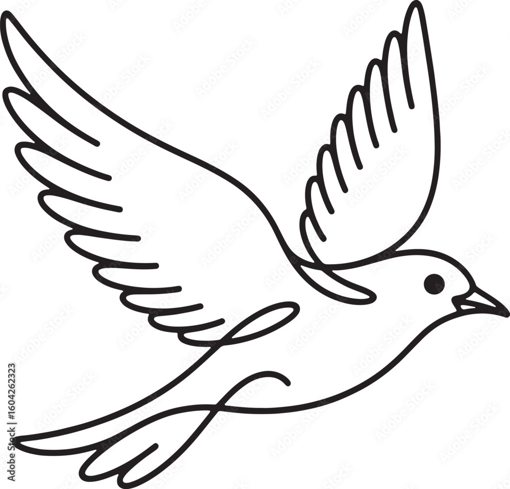 Obraz premium Flying Bird Icon with Outstretched Wings in Black Line Art