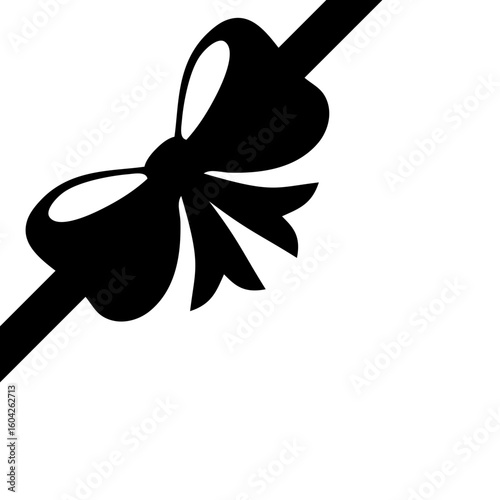 Icono con silueta de lazo y cinta en esquina izquierda para decorar una tarjeta de invitación de boda, de felicitación de Navidad o cajas de regalo