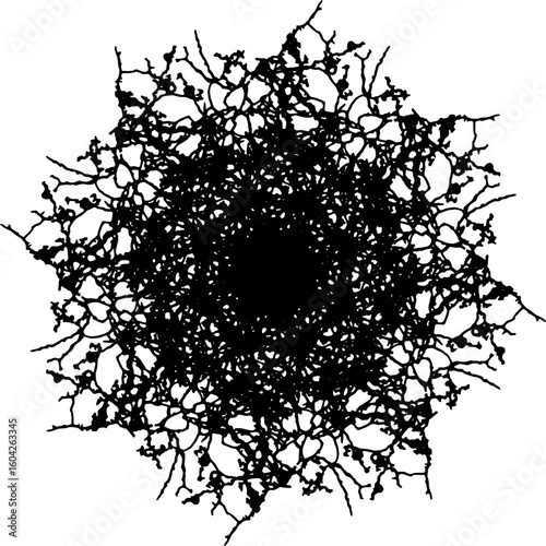 Black and white abstract background illustration with a tree silhouette and floral grunge border design, a black and white drawing of a tree