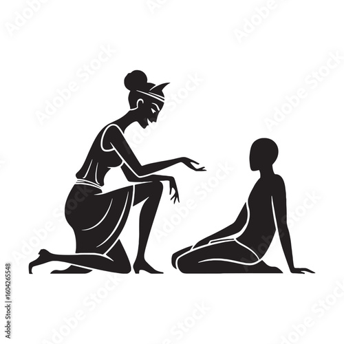 Ancient Apate digital black visual, accurately portraying this revered deity – Apate silhouette – Apate Vector – Silhouette of Apate – Greek goddess vector

