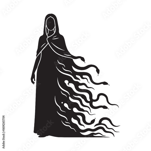 Cunning Apate digital black silhouette, embodying her unique and clever features – Apate silhouette – Apate Vector – Silhouette of Apate – Greek goddess silhouette

