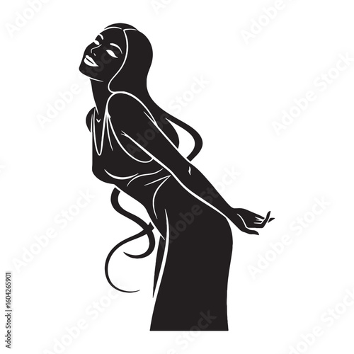 Deceptive Apate digital black vector artwork, ideal for portraying the goddess of deceit's misleading presence – Apate silhouette – Apate Vector – Silhouette of Apate – Greek goddess silhouette

