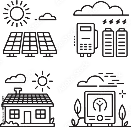 Solar power generation and storage for homes and industry solar panels clouds