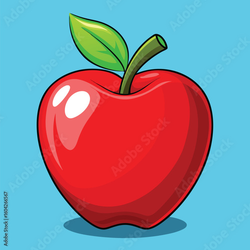 red apple with leaf
