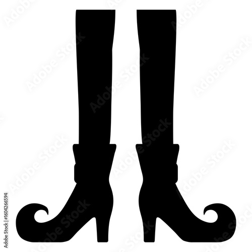 Logo Halloween. Icono silueta de piernas de bruja con botas y medias para tarjetas y felicitaciones
