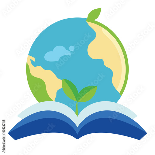 Conceptual illustration of planet earth emerging from open book pages symbolizing knowledge and global discovery