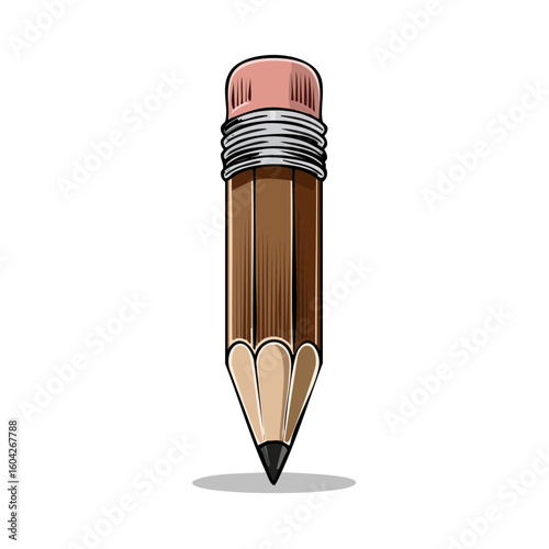 Cartoon illustration of a sharpened pencil on a black background with shadow