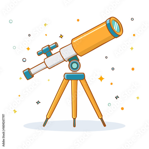 Telescope pointing at the stars in the night, vector illustration, astronomy concept, astronomical science instrument