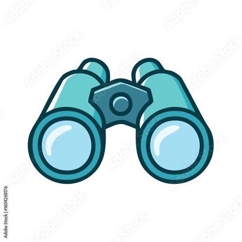 Teal Cartoon Binoculars on Black Background for Exploration Observation Vision