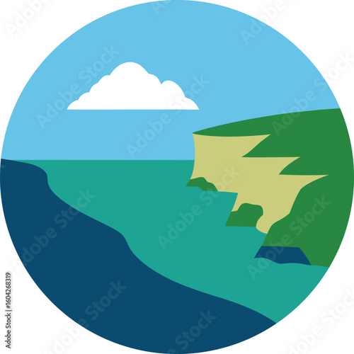 coastal cliffs with tide vector circle