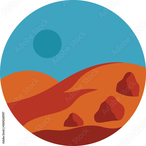 dry hillside and rocks circle vector