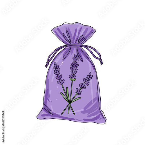 Lavender pouch filled with dried flowers in purple fabric  