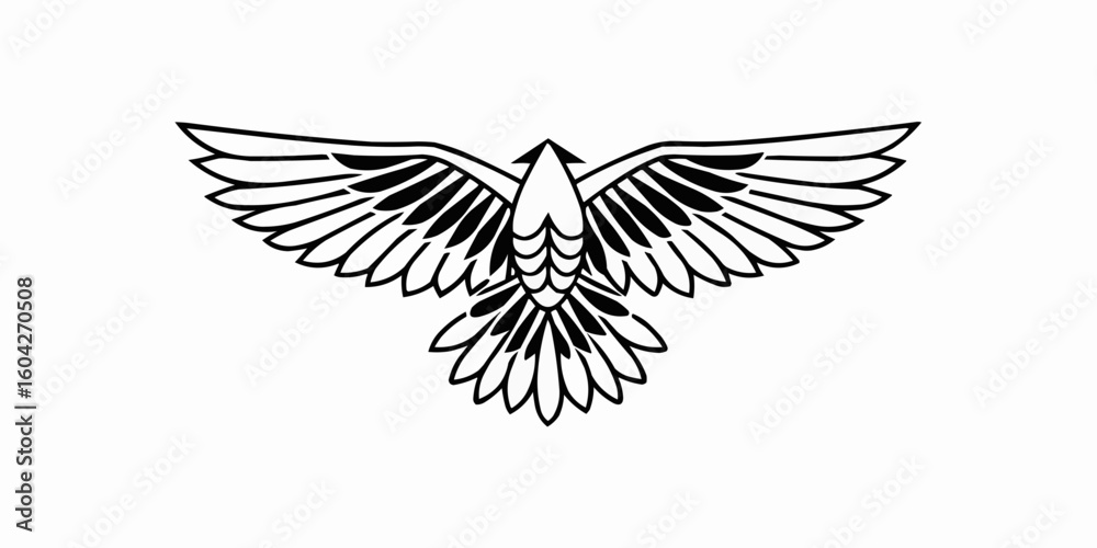 Obraz premium Stylized bird with outstretched wings in black and white for artistic design and decoration use