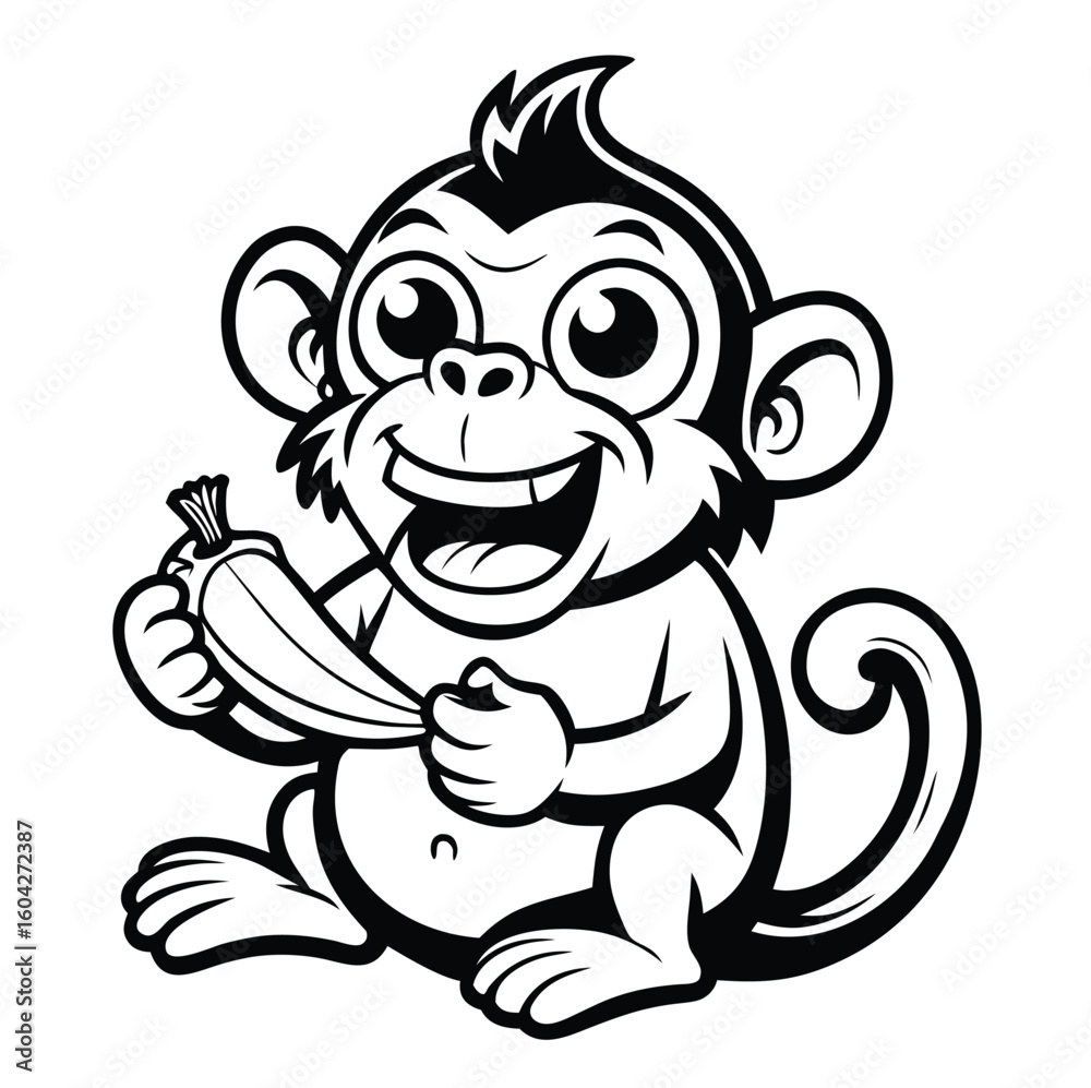 Fototapeta premium Funny monkey eating a banana with vibrant colors