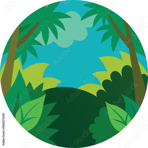 rainforest canopy top view in round frame