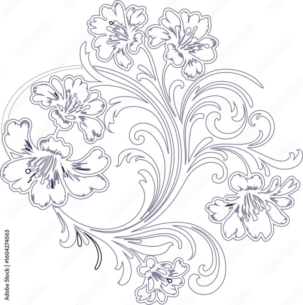 Fototapeta premium Black and white floral design featuring stylized flowers and swirling leaves.Vector floral design elemen Free Vector