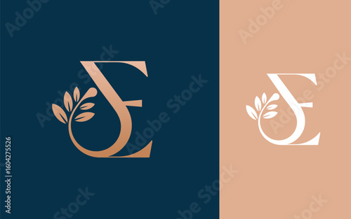 Abstract Initial letter E with natural oils logo design vector illustration
