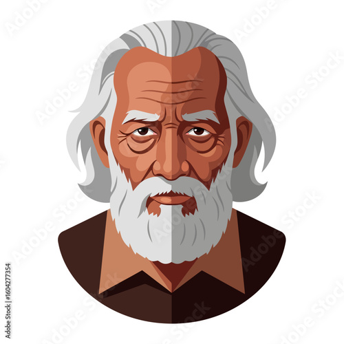 Portrait of Older Man with Grey Hair and Beard Art Style